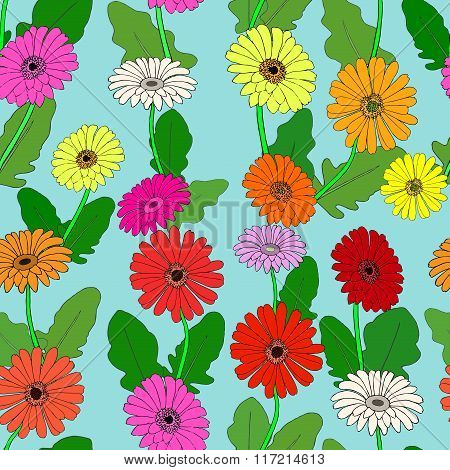 Seamless pattern with hand-drawn gerberas