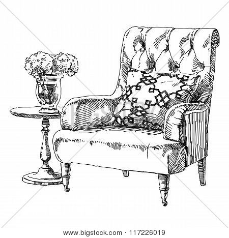 Modern interior hand drawing vector.