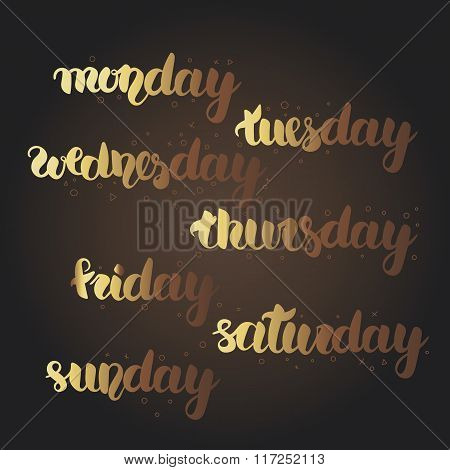 Monday, Tuesday, Wednesday, Thursday, Friday, Saturday, Sunday Lettering