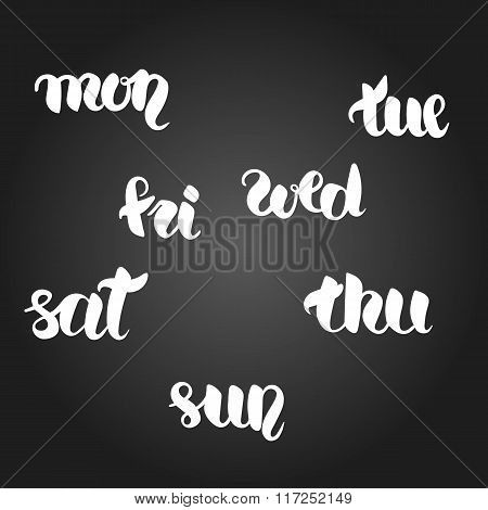 Monday, Tuesday, Wednesday, Thursday, Friday, Saturday And Sunday Lettering