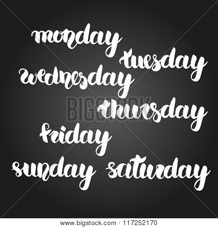 Monday, Tuesday, Wednesday, Thursday, Friday, Saturday And Sunday Lettering