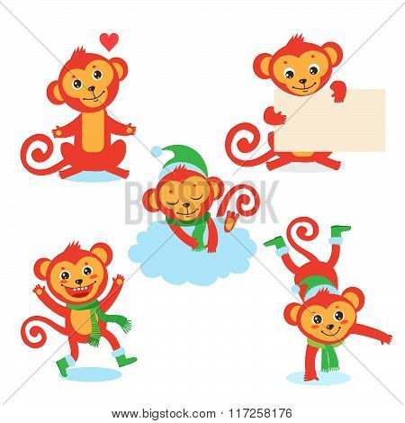 Cute Monkey Character Set. Vector Illustrations Of A In Various Poses. All Isolated On White Background. Cute Monkey Species. Cute Monkey Doll. Cute Monkey Plush. Cute Monkey Compilation.