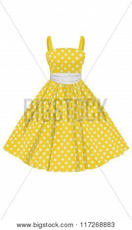 Vector Yellow Dress With White Polka Dots