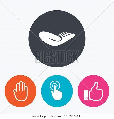 Hand icons. Like thumb up and click here symbols