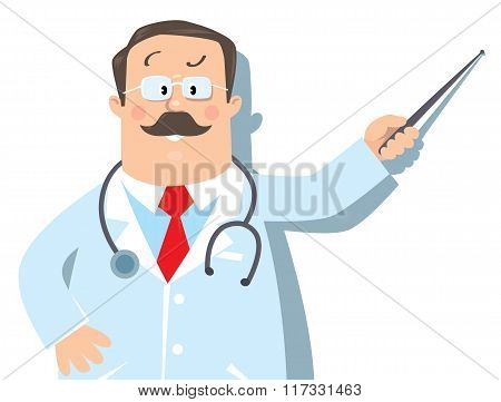 funny doctor showing by pointer