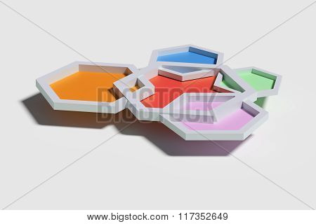 Five Colorful Three-dimensional Hexagons From Above