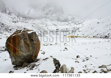 Big Stone - Final Path Sign On South Everest Base Camp Trek,himalayas,nepal,asia