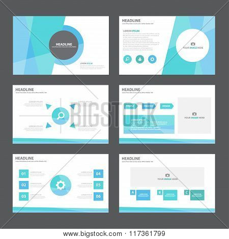 Blue presentation templates Infographic elements flat design set