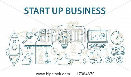 Doodle style design concept of start up business.
