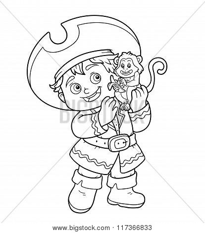 Coloring Book For Children (pirate Boy And Monkey)