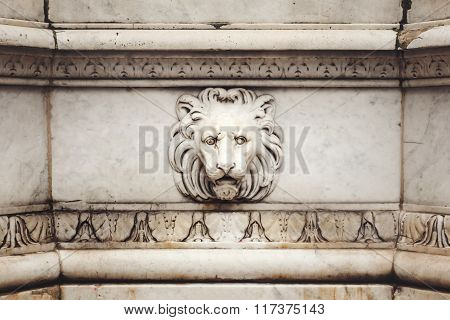 Ancient Marble Lion Head Bas-relief