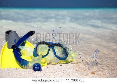 Snorkeling gear on a beach