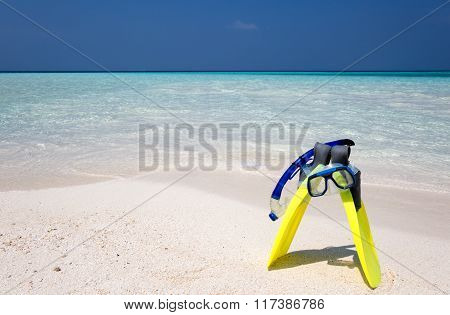 Snorkeling gear on a beach