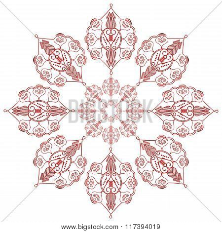Asian culture inspired  wedding makeup mandala henna tattoo decoration flower shape   in  red