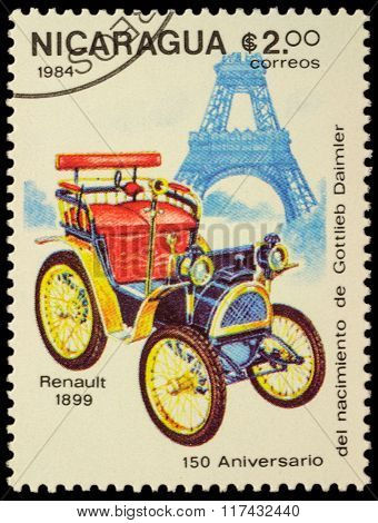 First Car Of Renault (1899) On Postage Stamp