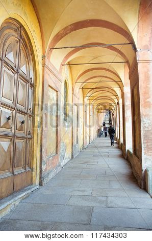 Orange Arcades That Lead To The Sanctuary Of San Luca In Bologna - Emilia-romagna - Italy