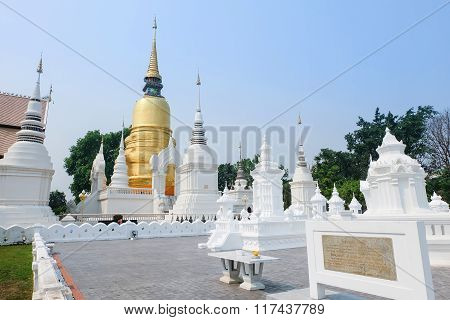 Golden Pagoda In Wat Suan Dok Temple, Chiang Mai, Thailand