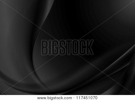 Black abstract smooth waves background. Vector graphic template design