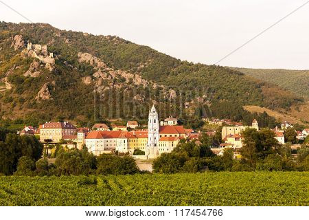 Durnstein and vineyard in Wachau Region, Lower Austria, Austria