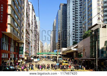 Busy Crossing Street in Hong Kong.