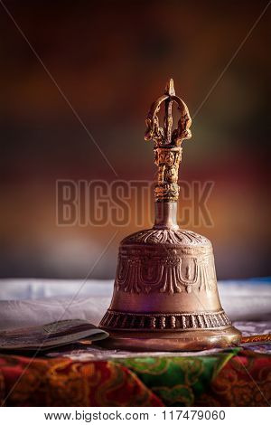 Religious bell in Spituk Gompa (Tibetan Buddhist monastery). Ladakh, India