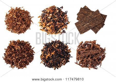 set dried smoking tobacco. Isolated on a white background.