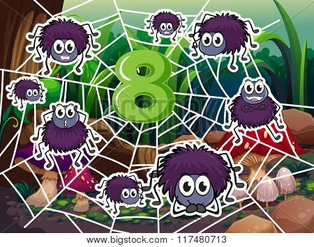 Eight spiders around number eight