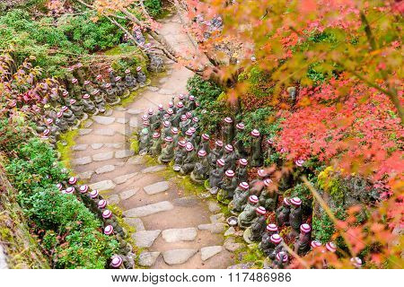Miyajima Island, Hiroshima, Japan at the buddha lined pathways at Daisho-in Temple grounds.