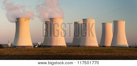 Evening Colored View Of Nuclear Power Plant