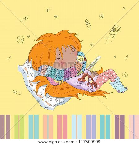 Teenage redheaded girl is ill.