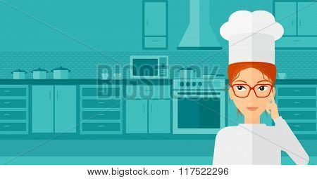 Chef pointing forefinger up.