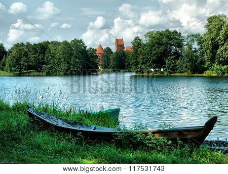 boat on the beach of lake