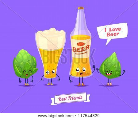 Set of beer characters. Vector cute cartoons