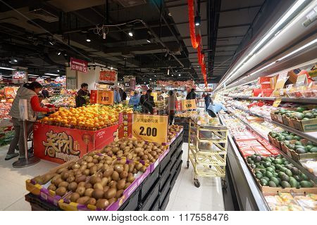 SHENZHEN, CHINA - FEBRUARY 05, 2016: interior of a JUSCO store. JUSCO is the acronym for Japan United Stores Company, a chain of 
