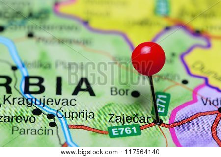Zajecar pinned on a map of Serbia