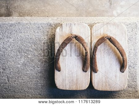 Japan Traditional Footwear Zori On Floor Top View