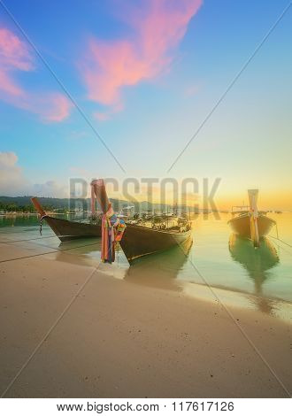 beautiful beach with colorful sky, Thailand