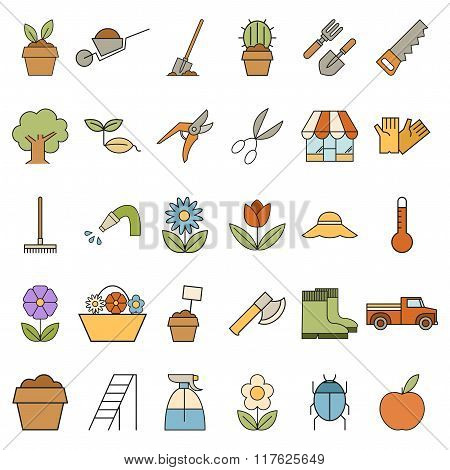 Set of colourful garden icons