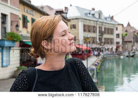 Beautiful woman in a black dress