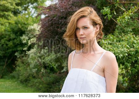 Beautiful woman in white dress