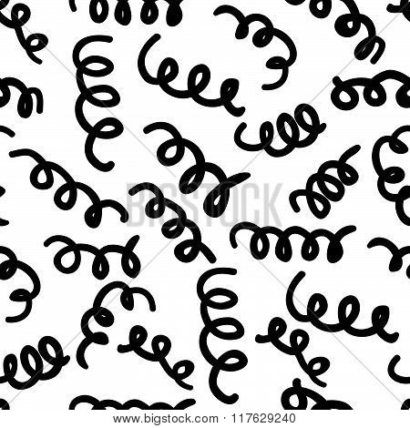 Vector Hand-painted Seamless Pattern With Noodles, Doodle Lines