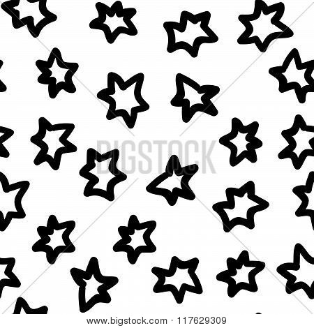 Vector Hand-painted Seamless Pattern With Abstract Stars Doodles