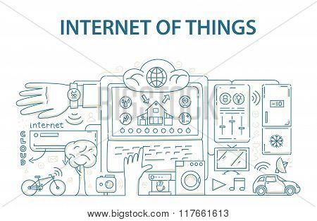 Doodle style design concept of internet of things data technology, network infrastructure of connect