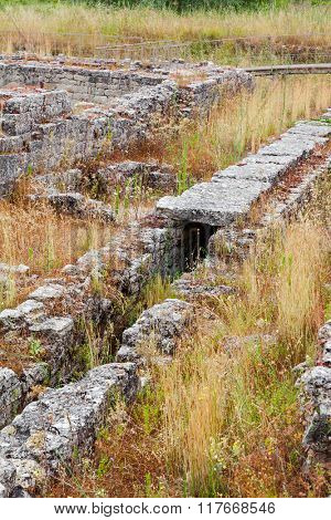 Detail of the roman sewer system near the Insulae zone of Conimbriga. Conimbriga, in Portugal, is one of the best preserved Roman cities on the west of the empire.