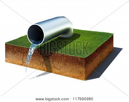 Dirt Cube With Water Pipe Isolated On White Background