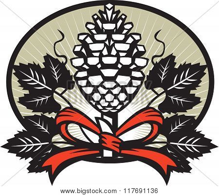 Thyrsus Pine Cone Staff Leaves Oval Retro