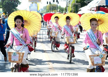 Pretty Woman In Parade,Umbrella Festival In Thailand.