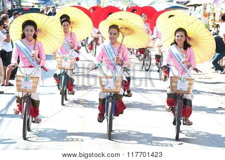 Pretty Woman In Parade,Umbrella Festival In Thailand.