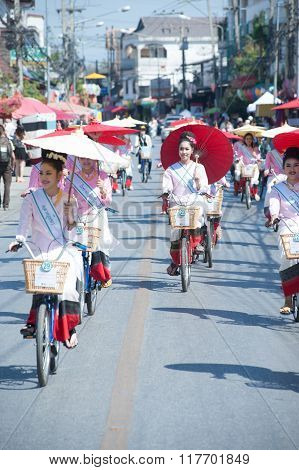 Pretty Woman In Parade,Umbrella Festival In Thailand.