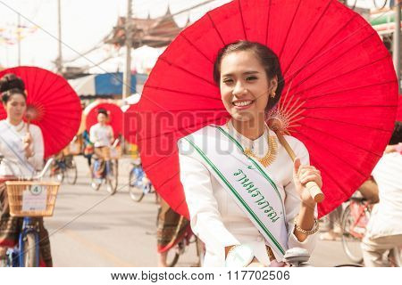 Pretty Woman In Parade,Umbrella Festival In Thailand.
